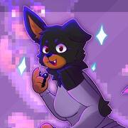Profile Picture - My 'fursona', an anthropomorphic German Shepherd with purple clothing looking at the camera, smiling.